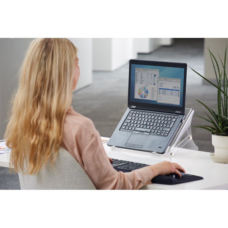 Fellowes Clarity notebook stand, crystal clear, glass clear, height adjustable, up to 15 inch