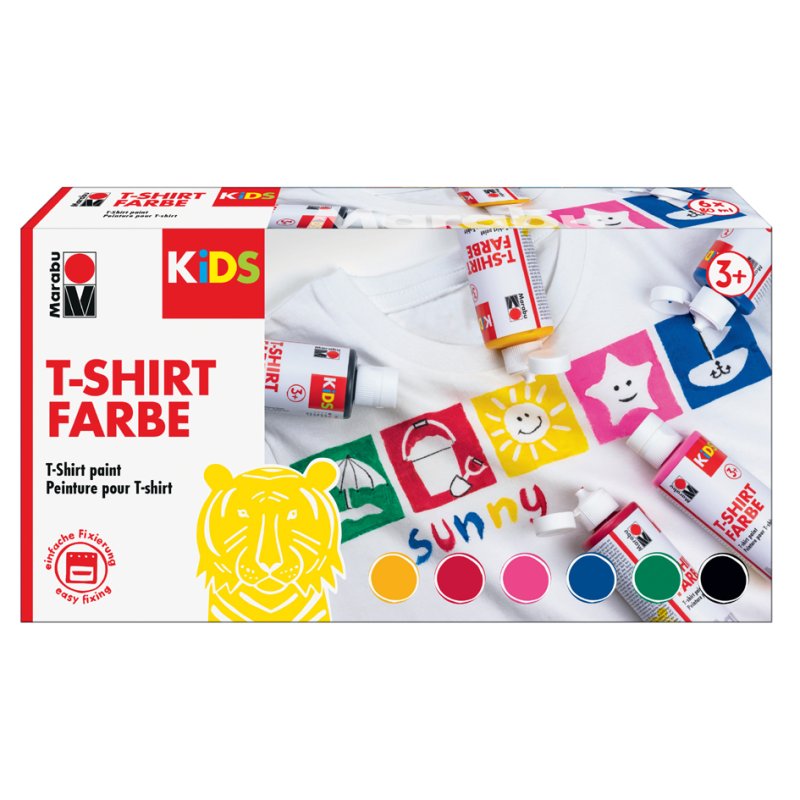 Marabu kindertextielverf T-shirtverf, set van 6 x 80 ml, waterbasis
