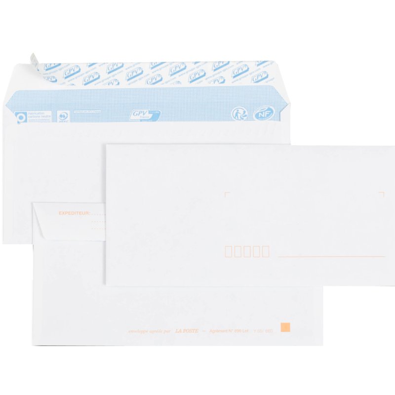 GPV enveloppes à fenêtre DL, 110 × 220 mm, blanc, 500 pièces