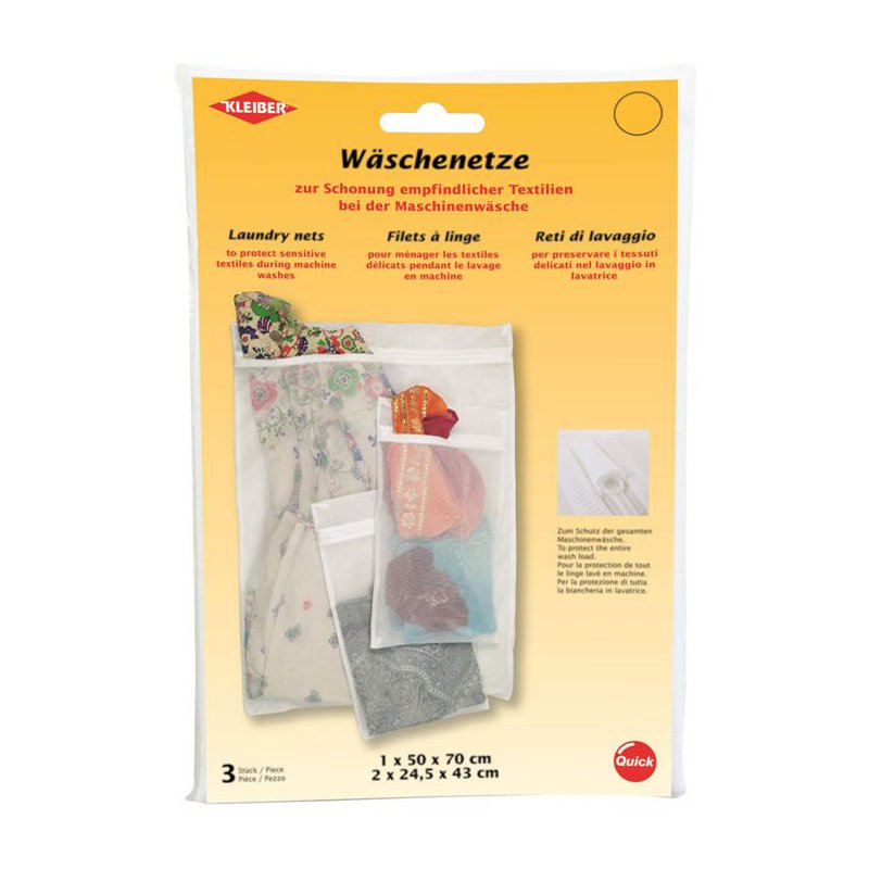 KLEIBER set de filets à linge avec fermeture éclair, 3 pièces, blanc, 100% polyester
