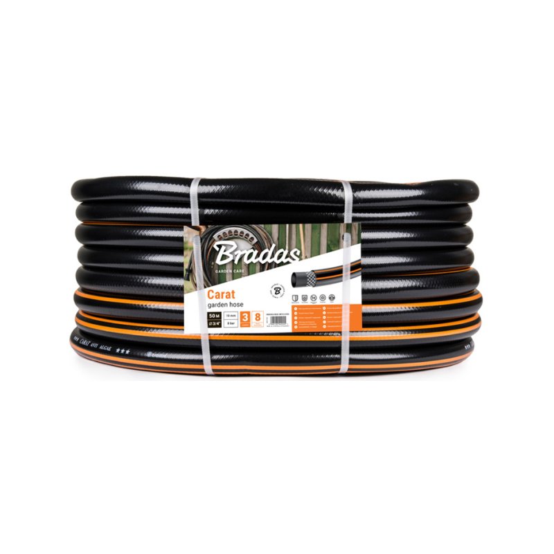 Bradas CARAT tuyau de jardin, 1/2 inch, noir/orange, 50 mètres