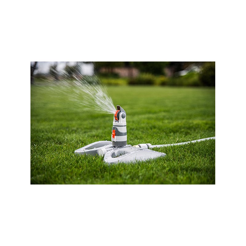 Bradas arroseur circulaire WHITE LINE, gris/blanc/orange, pied de support, 4 fonctions, 350 m²