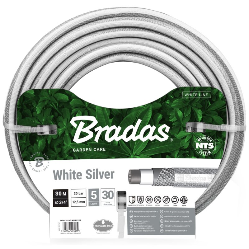 Bradas tuinslang NTS, wit/zilver, 3/4 inch, 30 meter
