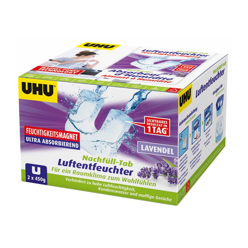 UHU recharge lavande pour déshumidificateur d'air, 2 x 450 g