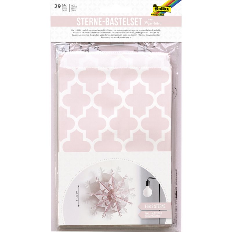 folia creatiesetje sterren papieren zakjes, roze/wit, 28 stuks, 155×275 mm