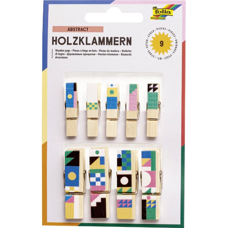 folia houten knijpers met opdruk All year I, 2 maten gesorteerd, 9 stuks