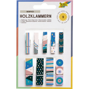 folia houten knijpers met opdruk All year I, 2 maten gesorteerd, 9 stuks