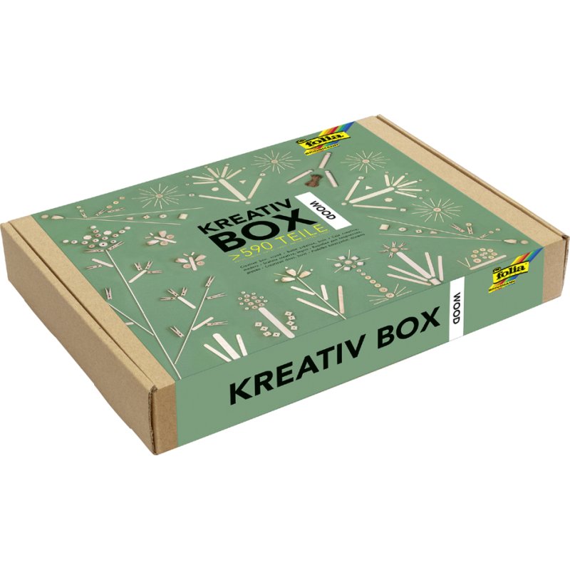 folia creatieve houten knutselset Wood, 590+ onderdelen, natuurkleurige kartonnen doos