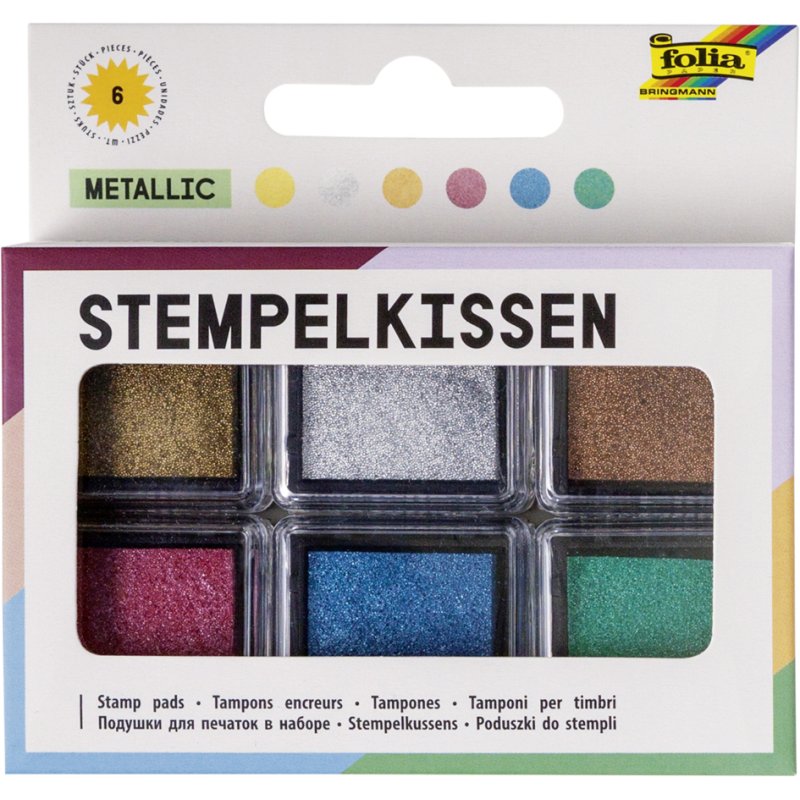 folia stempelkussen set, metallic, 6 kleuren, sneldrogend