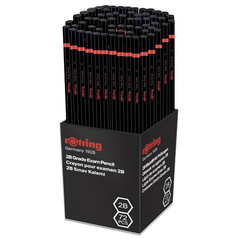 rotring pencils BLACK EXAM, 2.0 mm 2B, black/red lacquered, 72 pieces
