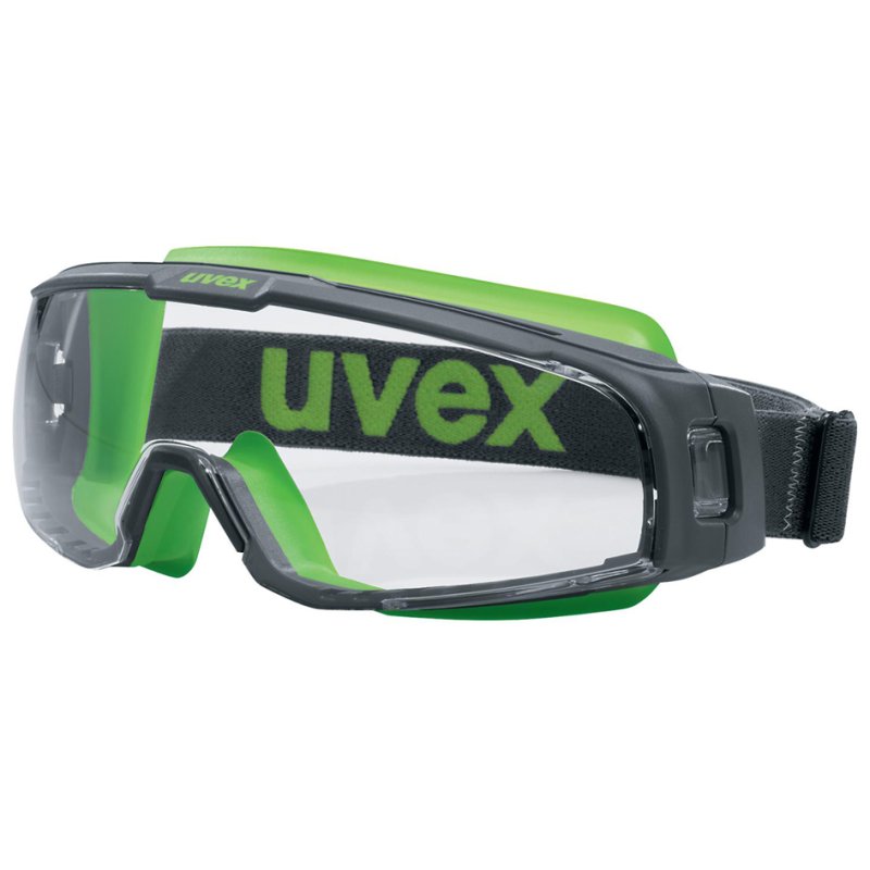 uvex safety glasses u-sonic, full vision, clear lens, grey/lime