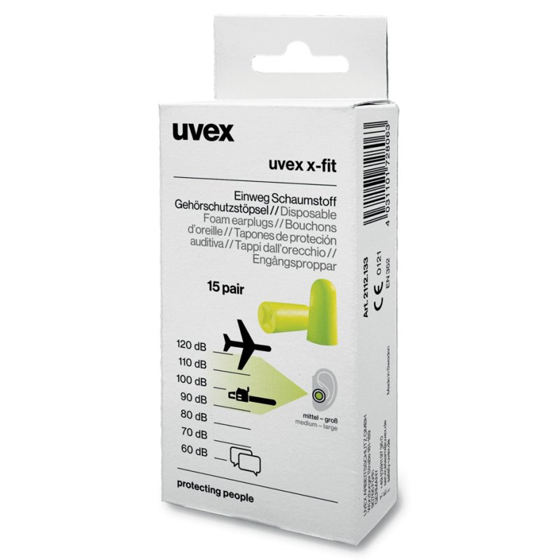 uvex disposable earplugs x-fit, lime green, 200 pairs