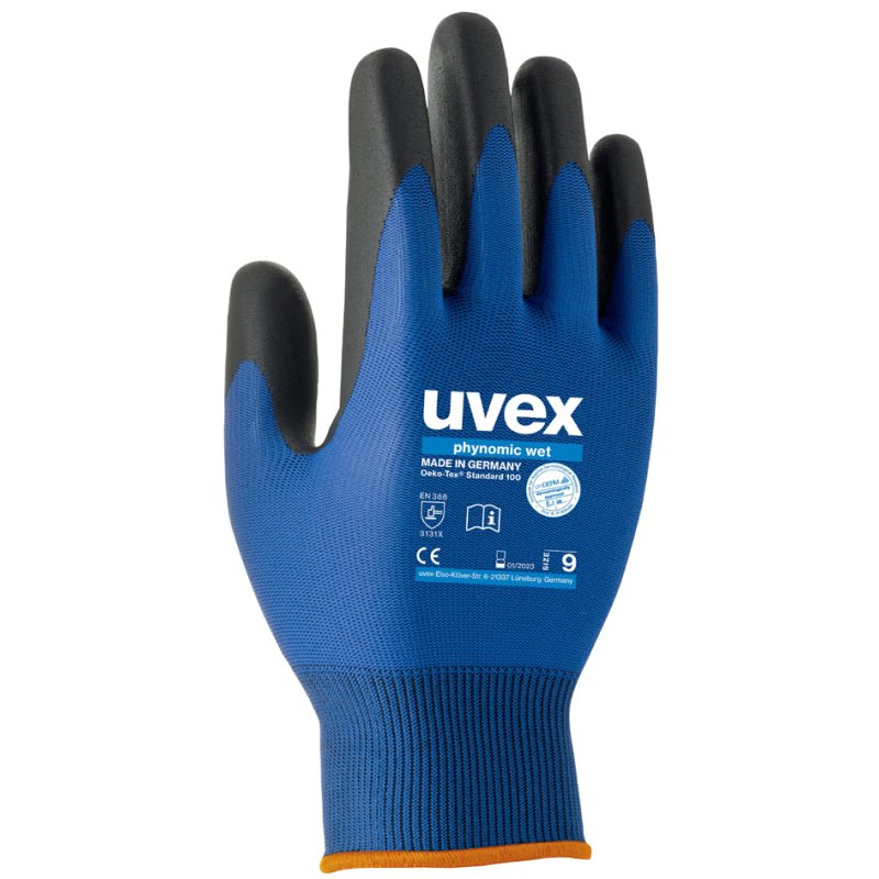 uvex gants de travail phynomic wet, taille 11, bleu/anthracite, 10 paires