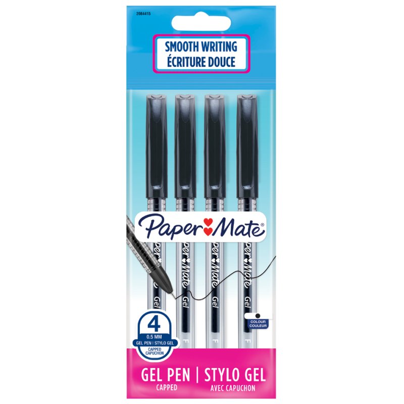 Paper Mate Jiffy gel pens, black, 0.5 mm, pack of 4