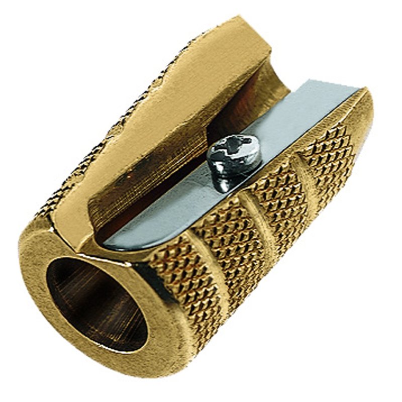M+R Granate pencil sharpener, gold, brass, pencils
