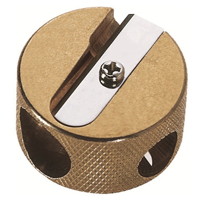 M+R dubbele puntenslijper, messing, rond, geschenkverpakking