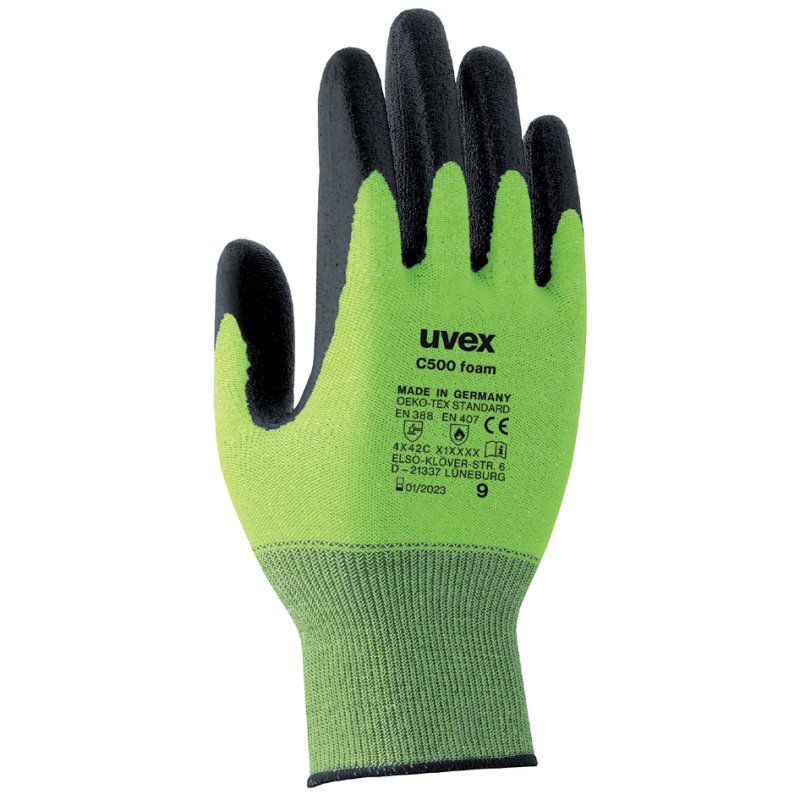uvex gant résistant aux coupures C500 foam, taille 09, lime/anthracite, 10 paires