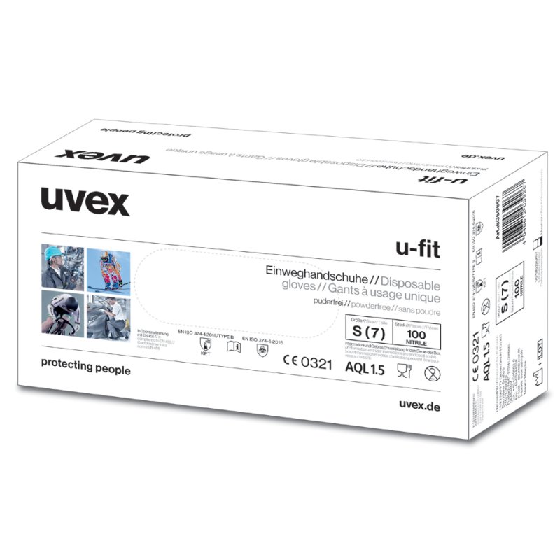 uvex gants de protection jetables u-fit, bleu, taille S, 100 pièces
