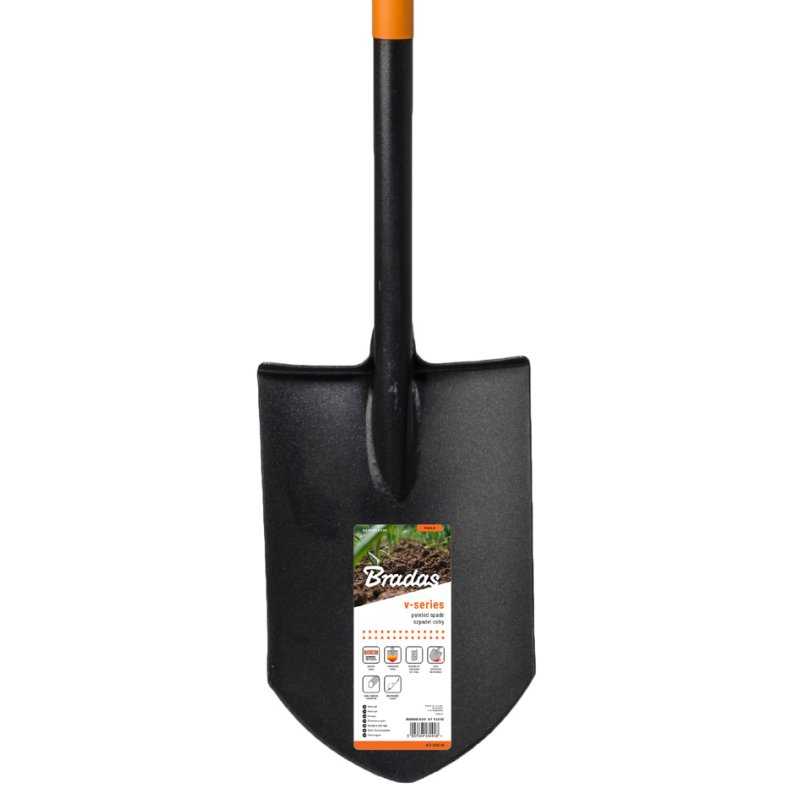 Bradas spitspade, 1250 mm, zwart/oranje, 200 mm werkbreedte