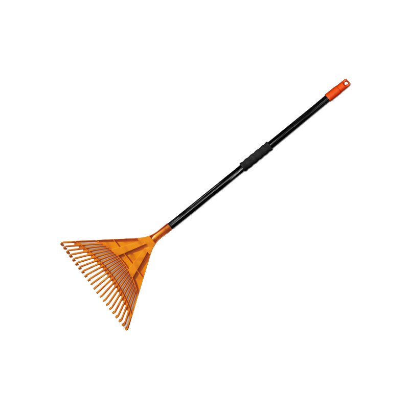 Bradas râteau éventail avec manche métallique, 22 dents, noir/orange, 500 mm