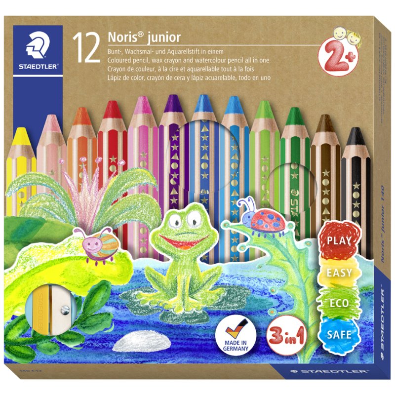 STAEDTLER crayons Noris junior, hexagonaux, 3-en-1, 12 pièces