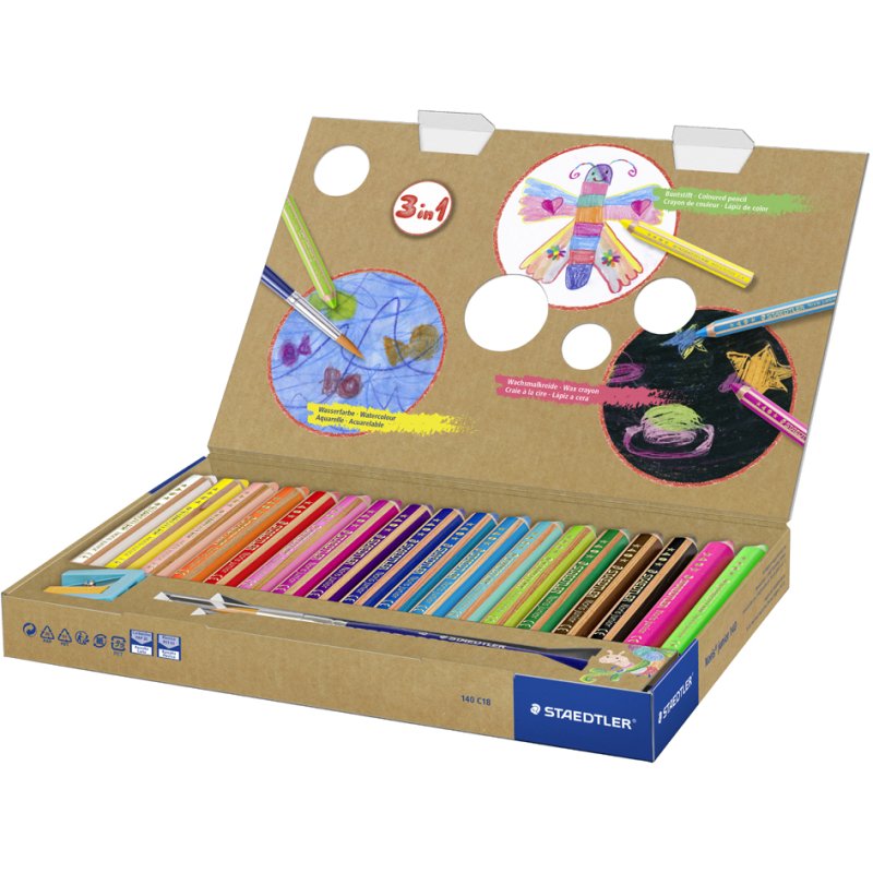 STAEDTLER crayons Noris junior, hexagonaux, 3-en-1, 12 pièces