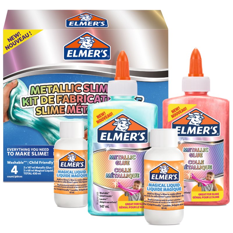 ELMER'S slijmset Metallic Slime Kit, 4-delig, metallic bastellijm, magical liquid