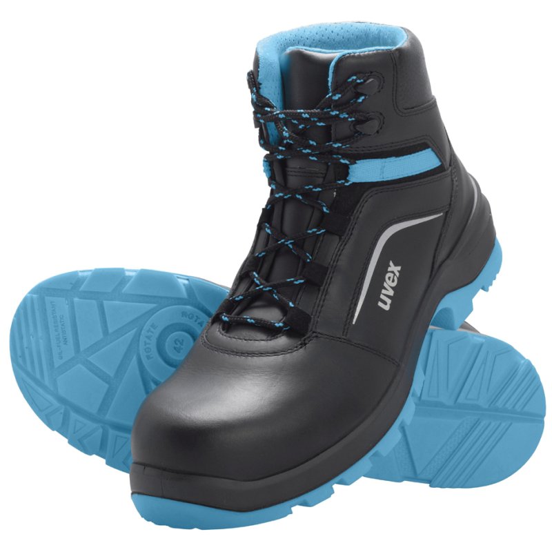 uvex 2 xenova bottes de sécurité, taille 47, noir/bleu, avec lacets