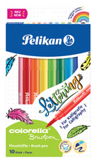 Pelikan crayons de couleur colorella brushpen, lavable, pointe pinceau flexible, 10 pièces