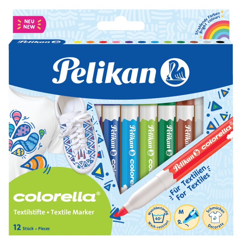 Pelikan fabric markers colorella, 6.0 mm, 12 pieces
