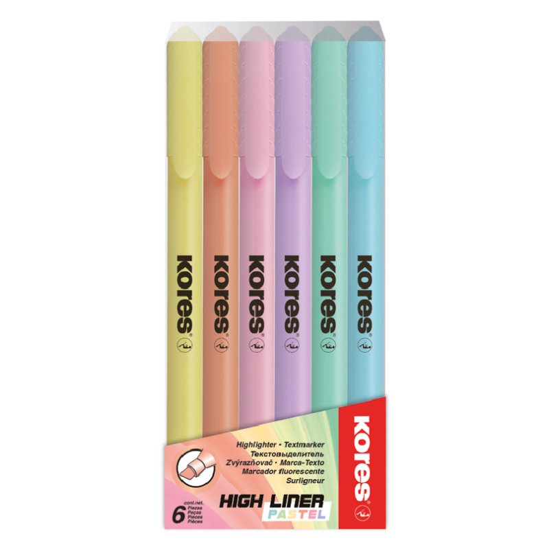 Kores highlighters High Liner Pastell, pastel colours, chisel tip 0.5-3.5 mm, 6 pieces