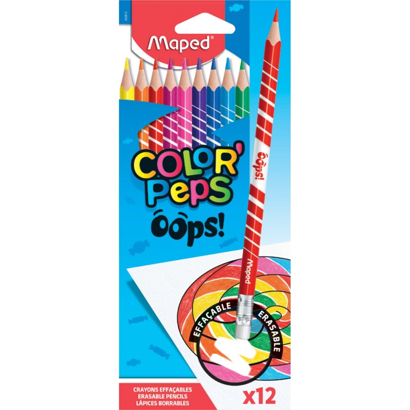 Maped crayons de couleur triangulaires, effaçables, 24 pièces, étui
