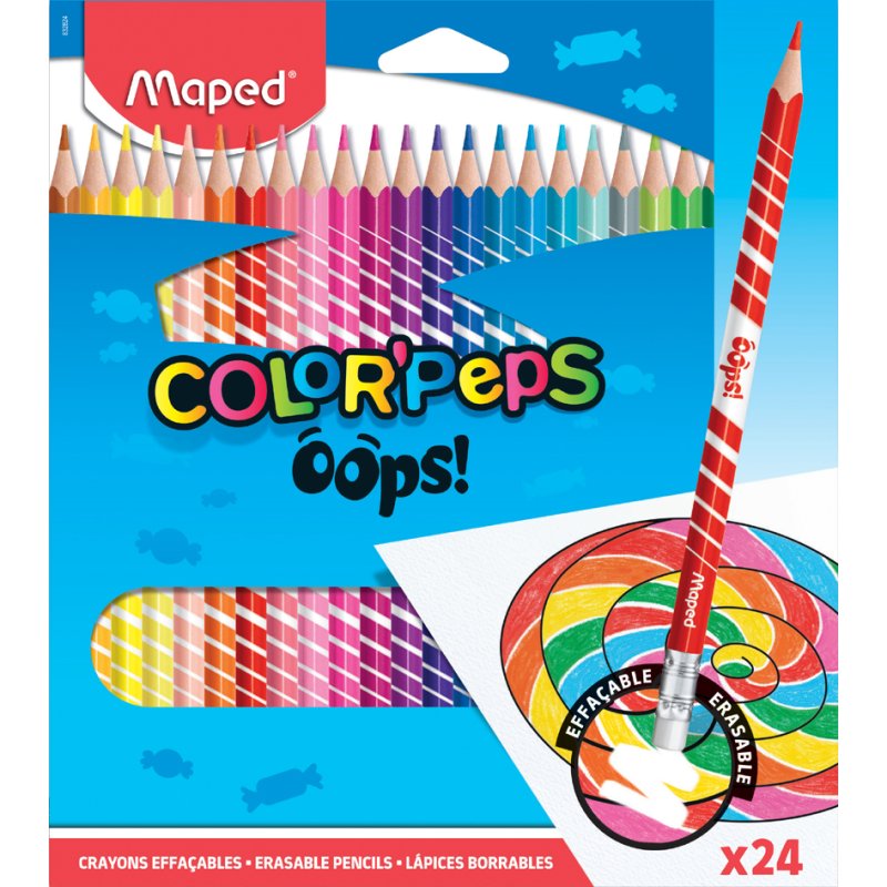 Maped crayons de couleur triangulaires, effaçables, 24 pièces, étui