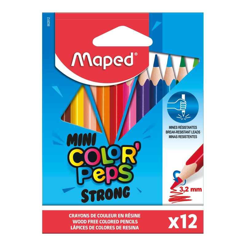 Maped crayons de couleur triangulaires COLOR'PEPS STRONG MINI, 12 pièces, 87 mm