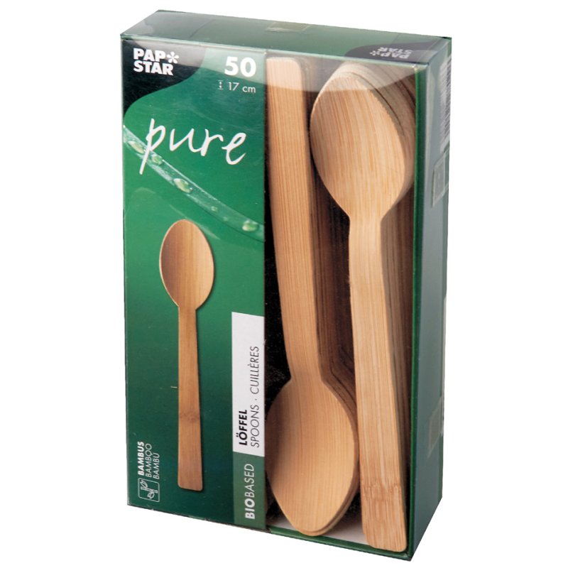 PAPSTAR bamboo spoons, natural, biodegradable, 170 mm, 50 pieces
