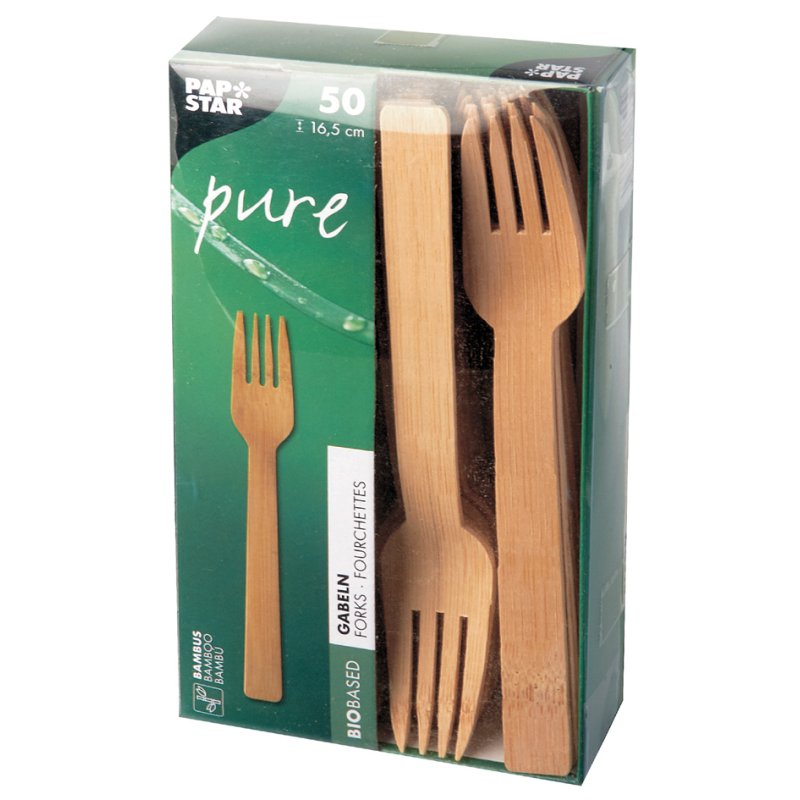 PAPSTAR bamboo forks, natural, biodegradable, 50 pieces