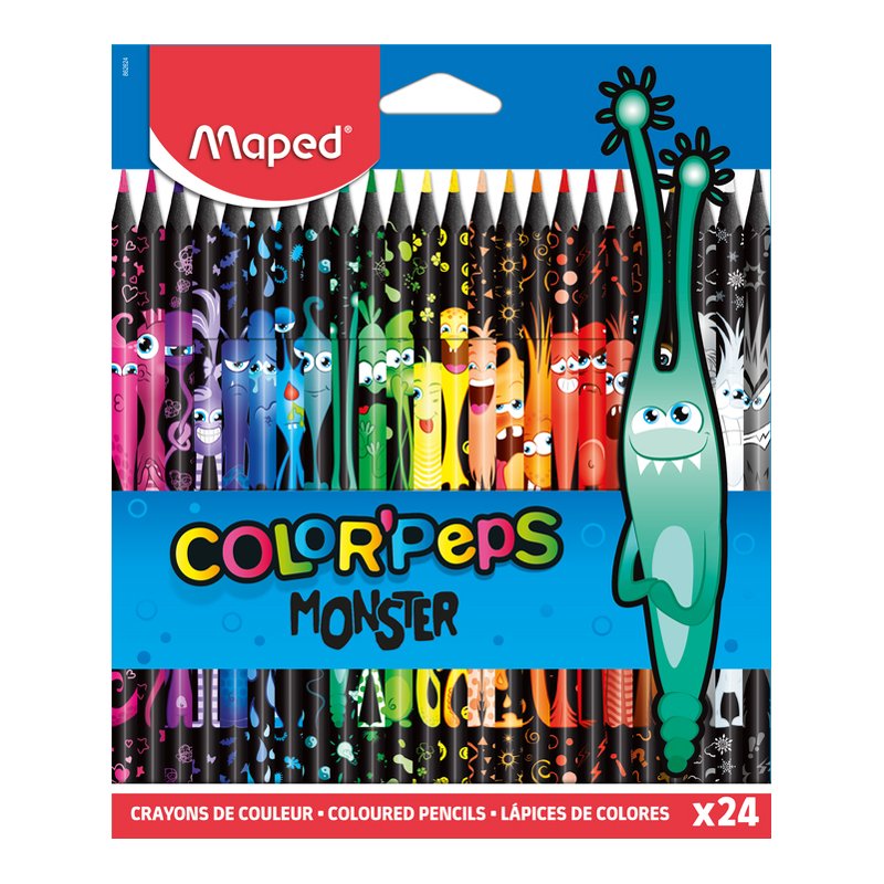 Maped crayons de couleur COLOR'PEPS MONSTER, triangulaires, 24 pièces, étui cartonné