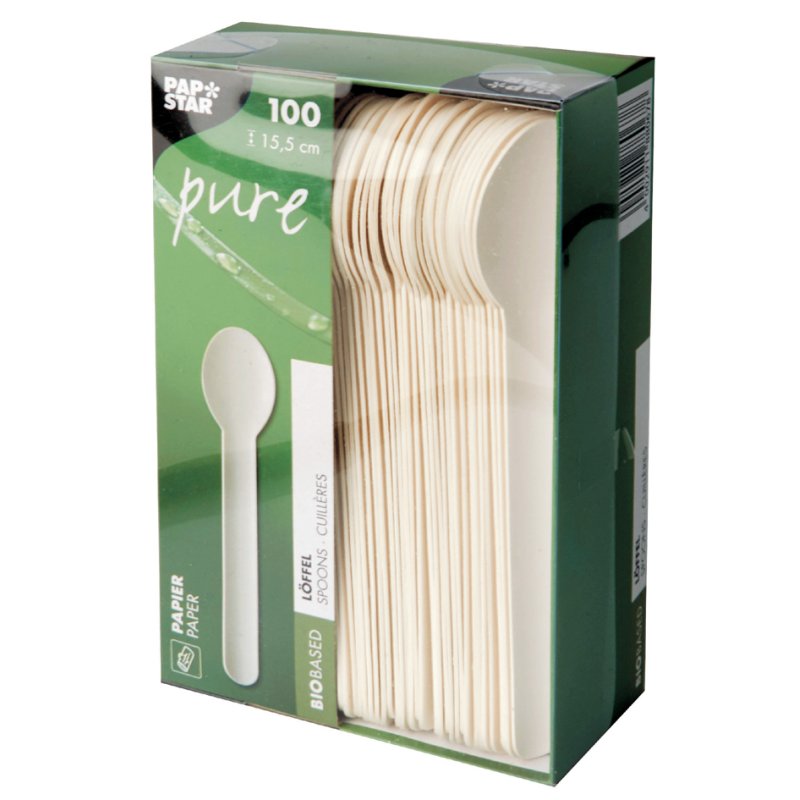 PAPSTAR paper spoons pure, white, 155 mm, 100 pieces