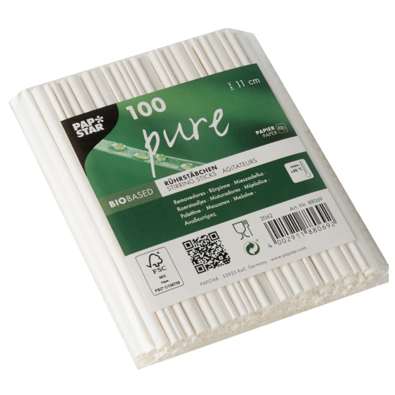 PAPSTAR paper stirrers, biodegradable, white, 110 mm