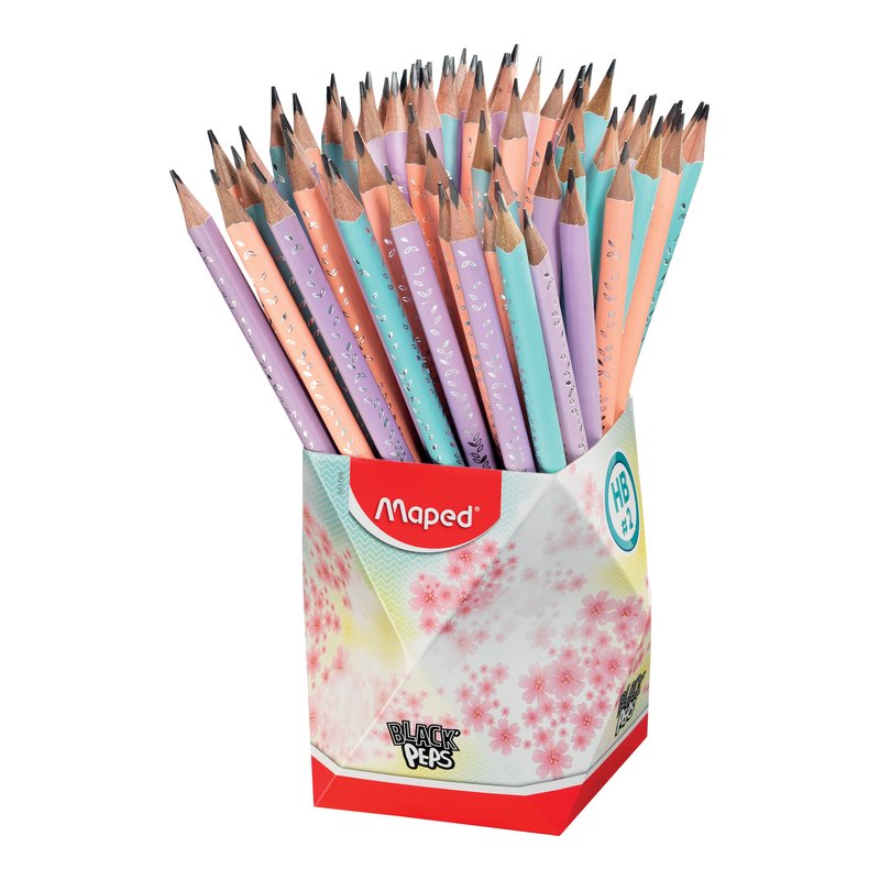 Maped crayons BLACK'PEPS PASTEL HB, triangulaires avec gomme, couleurs pastel, 72 pièces