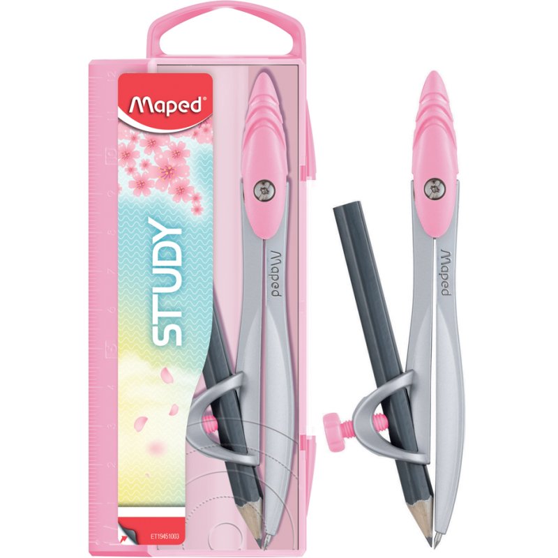 Maped compas Study PASTEL, pieds métalliques, bague adaptateur, couleurs pastel