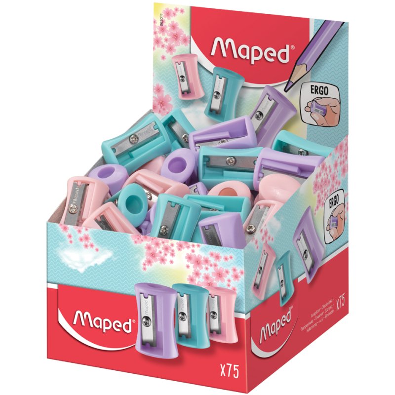 Maped taille-crayons, couleurs pastel, mécanisme d'affûtage métallique, 75 pièces