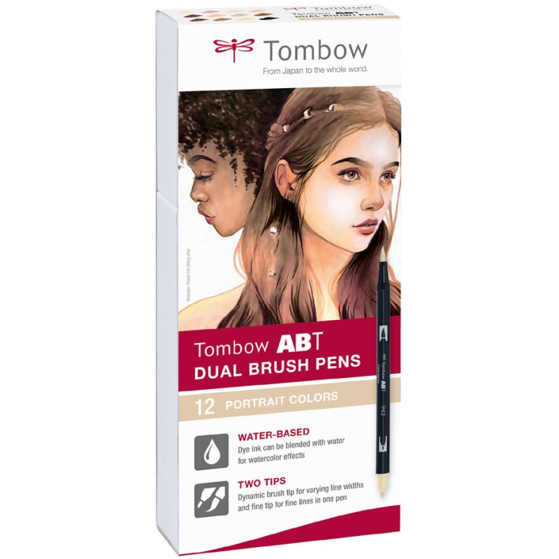 TOMBOW Dual Brush Pen stiftenset, Portrait Colors, 12 stuks, dubbelzijdig