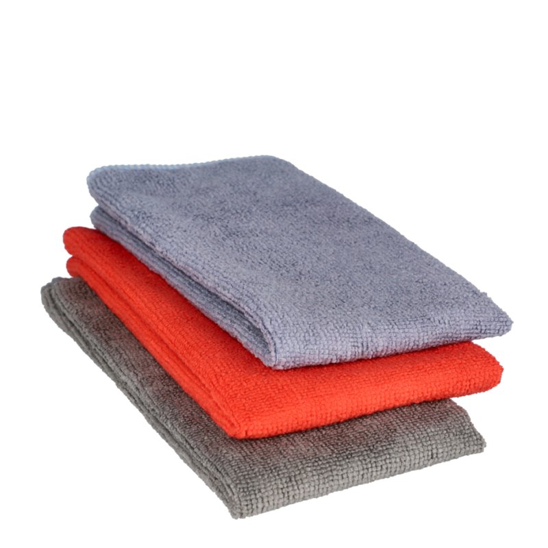 NIGRIN ensemble de chiffons microfibre, 3 pièces, 400×300 mm, gris/rouge/bleu