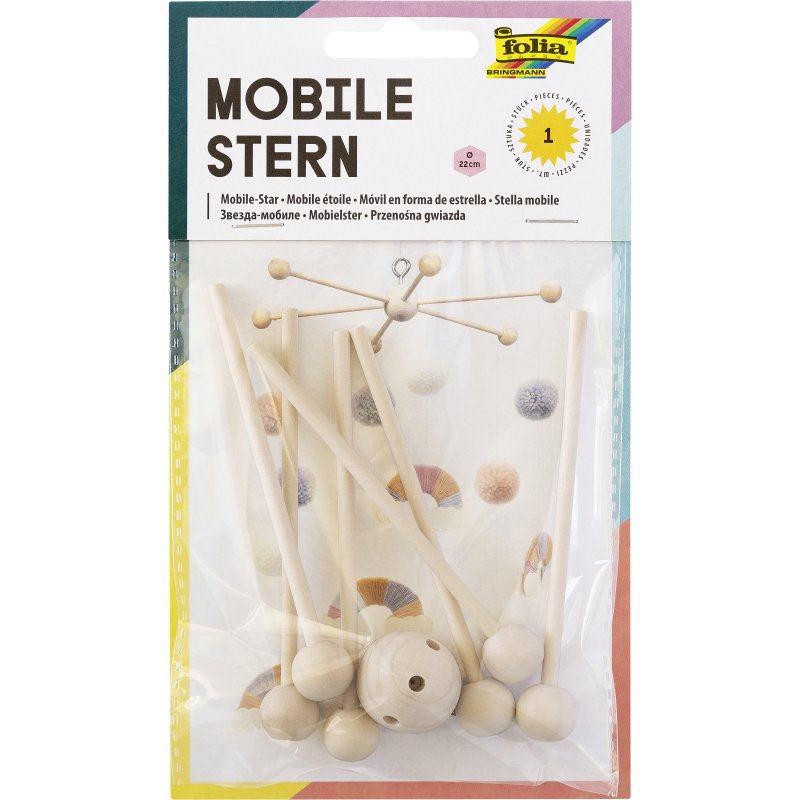 folia houten mobiel sterrensier, 6-armig, 220 mm diameter, inclusief ophanghaak