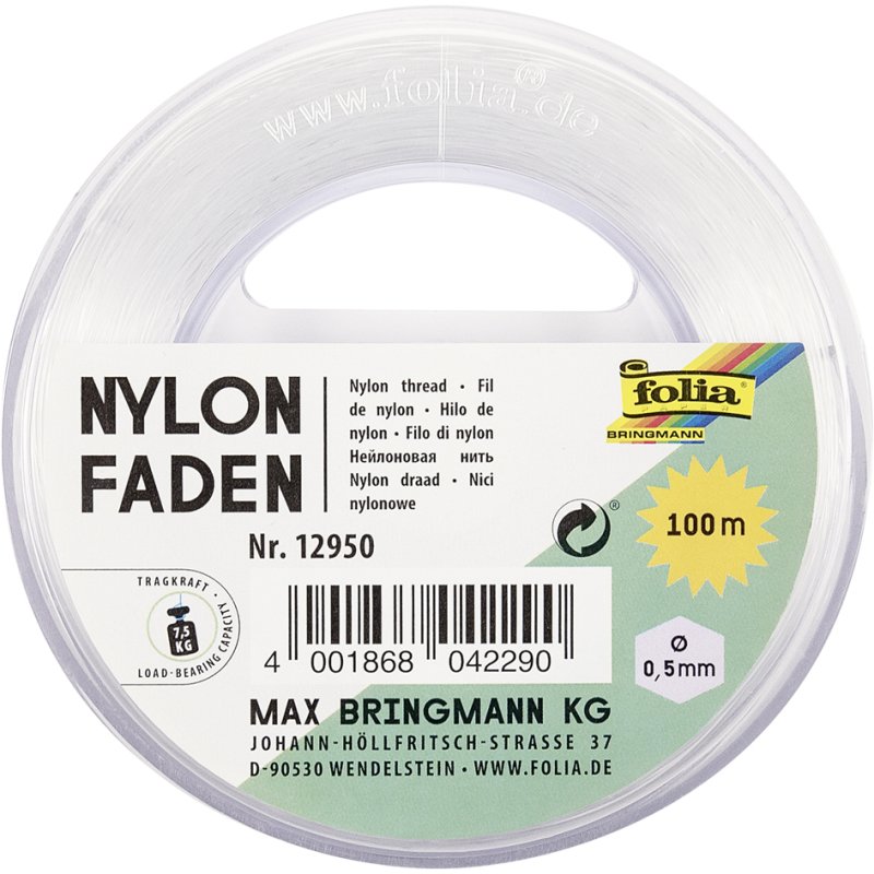 folia nylondraad op spoel, transparant, 0,5 mm × 100 m, draagkracht 7,5 kg