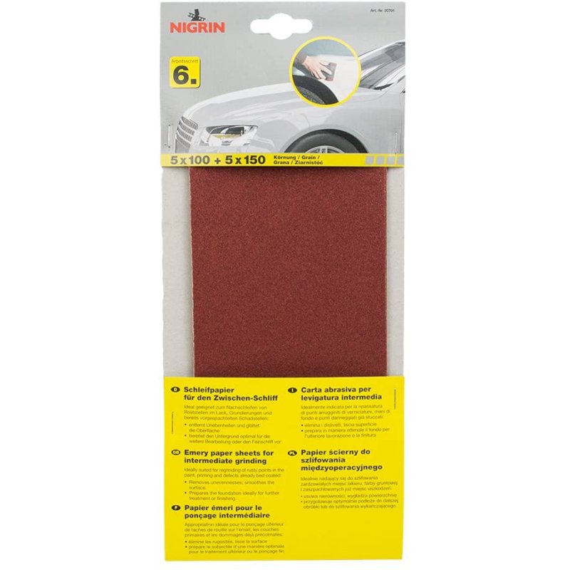 NIGRIN sanding paper grit P100/150, for orbital sanders, 10 sheets