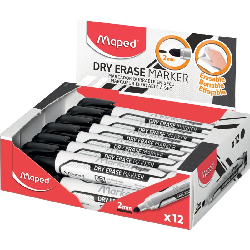 Maped marqueurs de tableau blanc Peps Jumbo, noir, 2,0 mm, 12 pièces