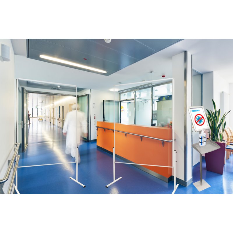 FRANKEN cloison de séparation X-tra Line, verre acrylique transparent, 1200×1500 mm, cadre métallique blanc