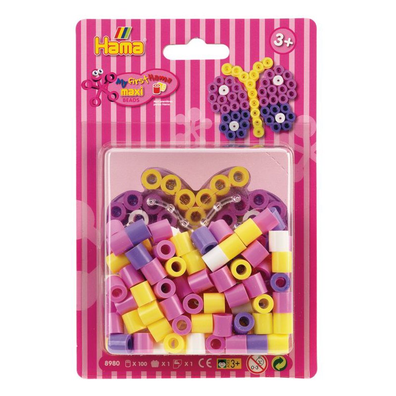 Hama perles à repasser maxi Papillon, 10 mm, plaque translucide, 100 pièces